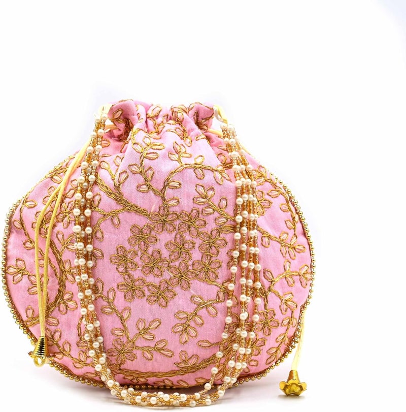 Ethnic Potli Bag Ladies Handbag Batwa Pearls Handle Clutch Purse for Bridal Women